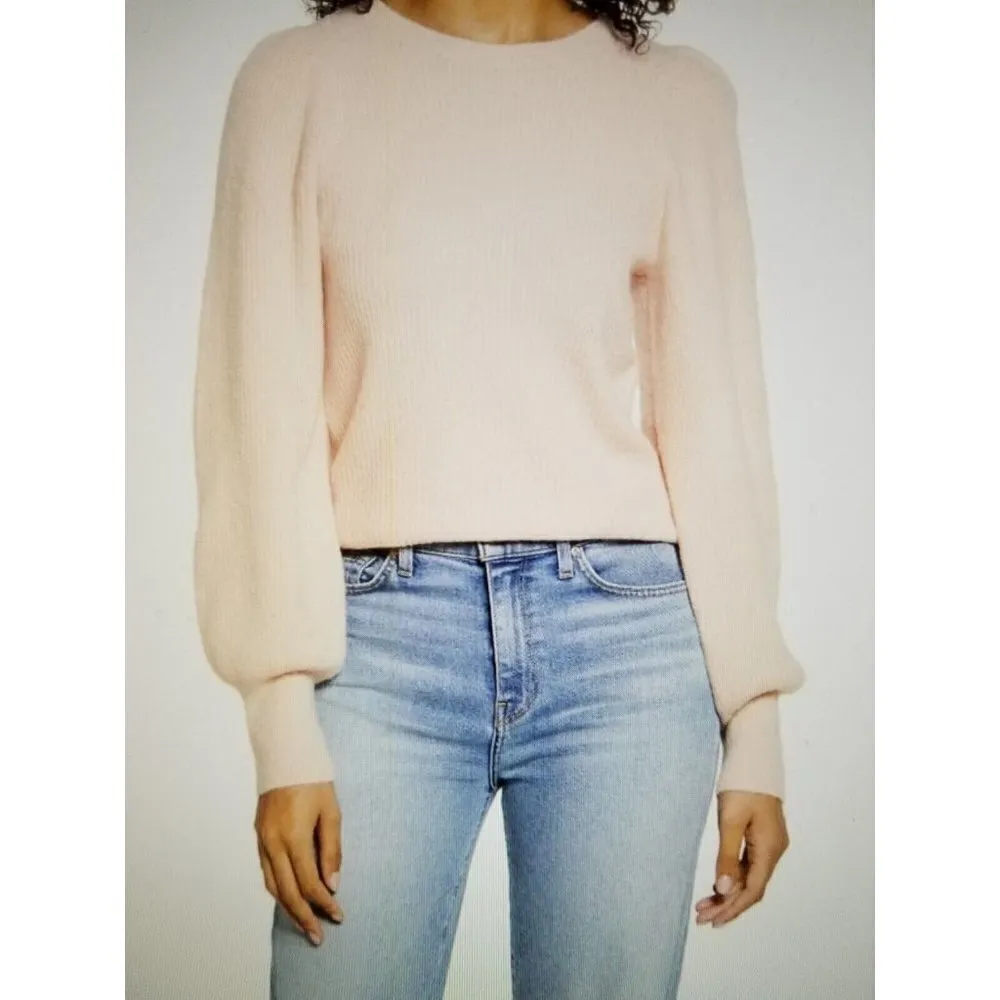 Halogen Blouson Sleeve Sweater Ribbed Knit Crew Neck Snap Button Back Pink Sz M - Image 2