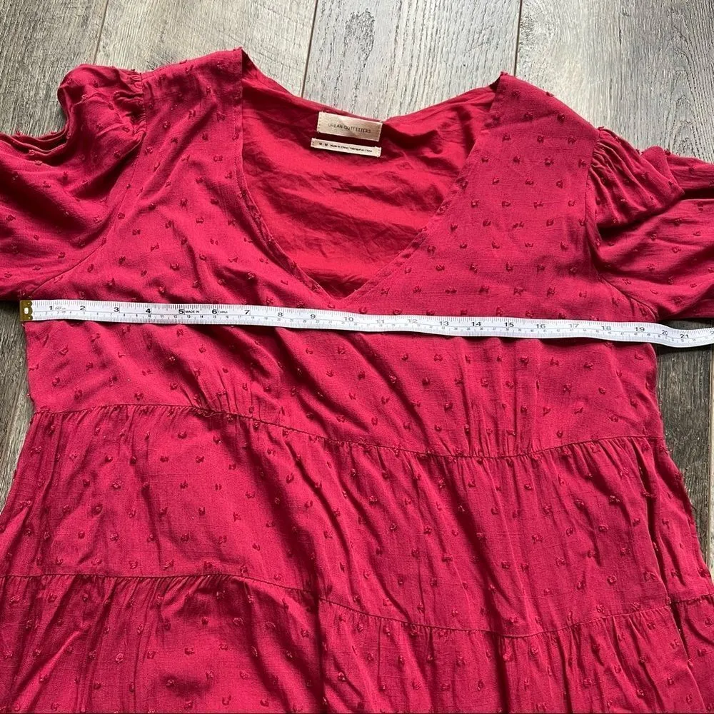 Urban Outfitters Red Wine Long Sleeve Tiered Textured Babydoll Dress Size Medium - Image 8