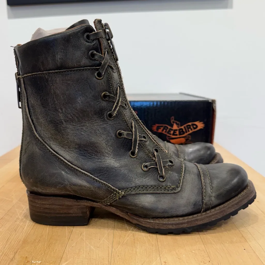 Freebird Liverpool Leather Combat Boots Ankle Booties Olive Distressed Size 8 Black - Image 3