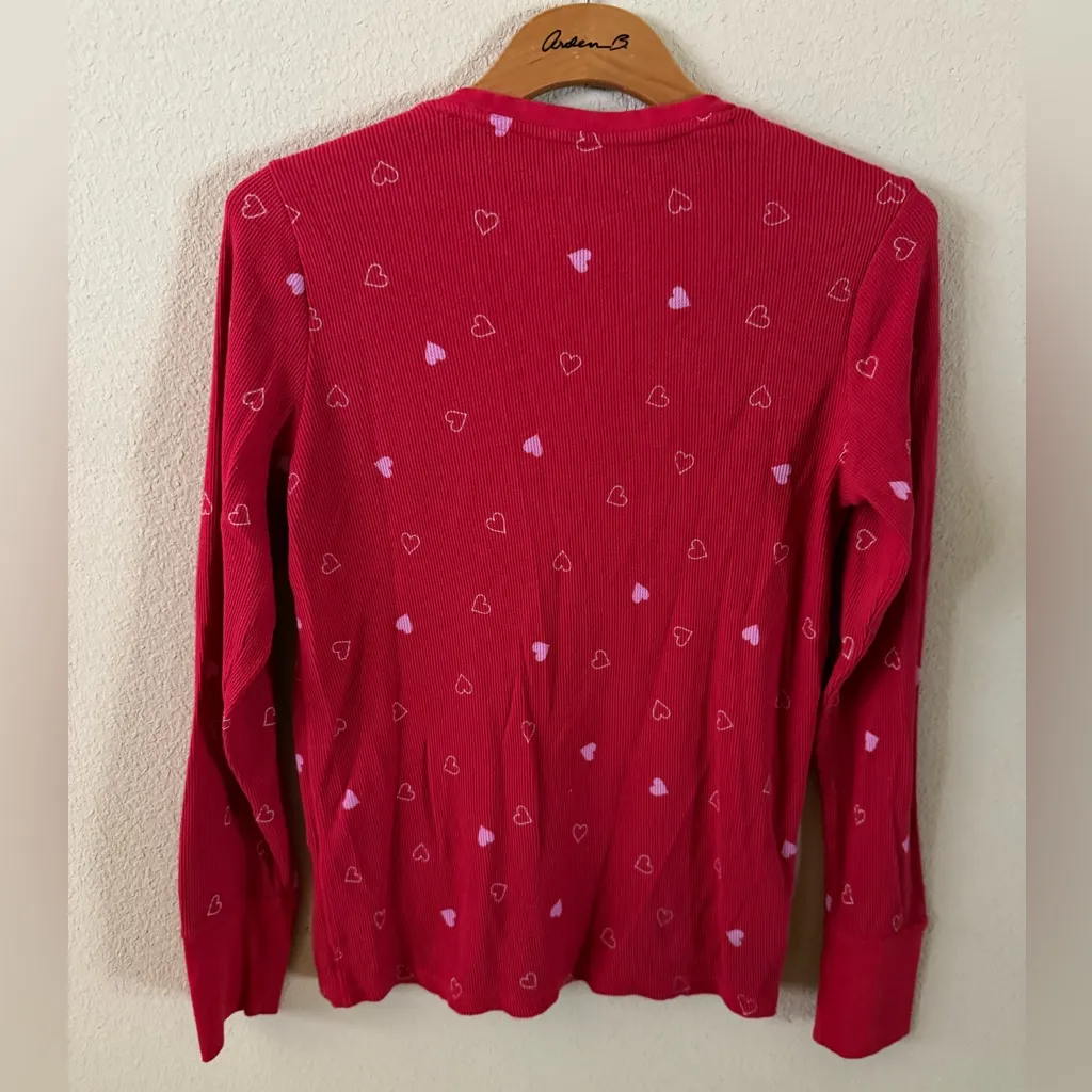 Victoria's Secret Thermal Red Ribbed Heart Designs Sleepwear Top - Image 4
