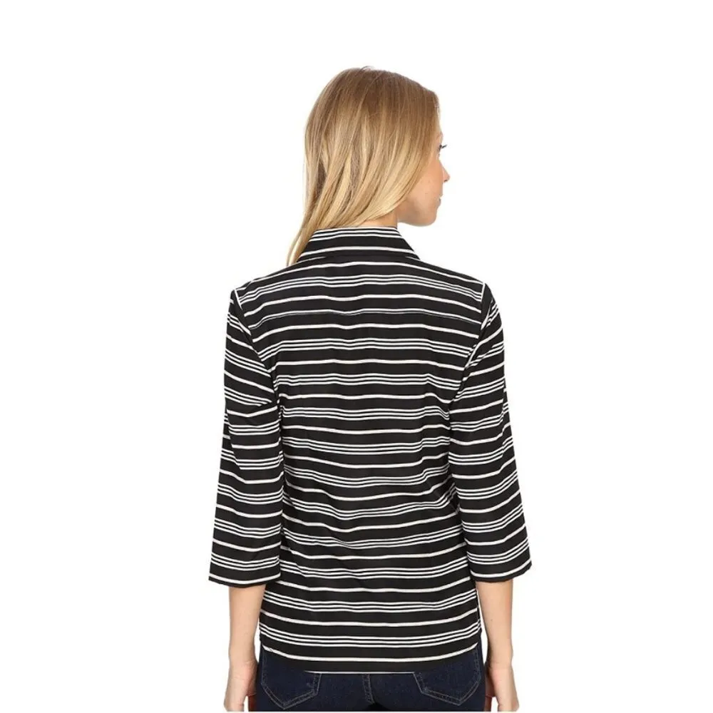 Pendleton Top S NWT Wrap Striped Silk Cotton Chic Business Casual 3/4 Sleeves - Image 9