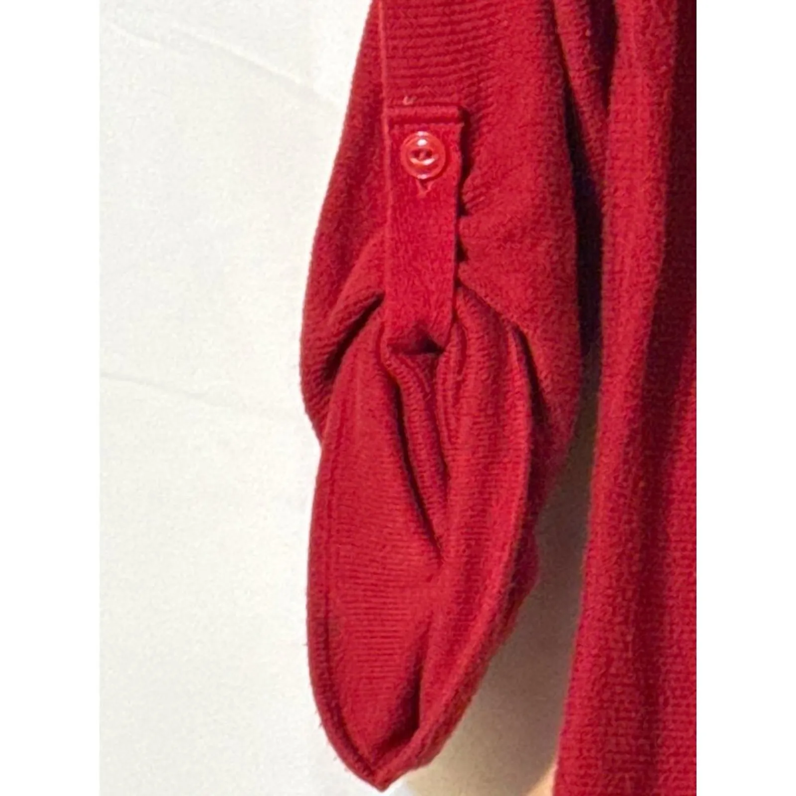 Lauren Jeans Company Ralph Lauren Medium Red Cotton Tie Neck Roll Tab Knit Top - Image 2
