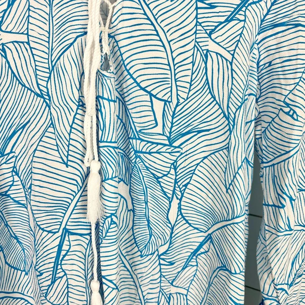 Coco Lace Up Swim Cover Up Dress Size 10 Blue White Hooded - Image 7