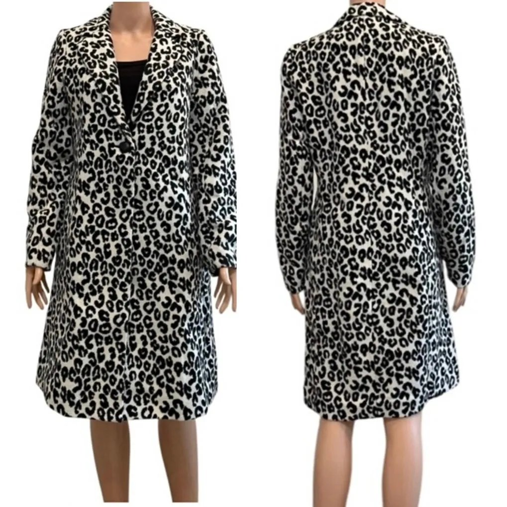 Rachel Zoe small pointed collar animal print long 1 button coat TOP SHELF 2516 - Image 13