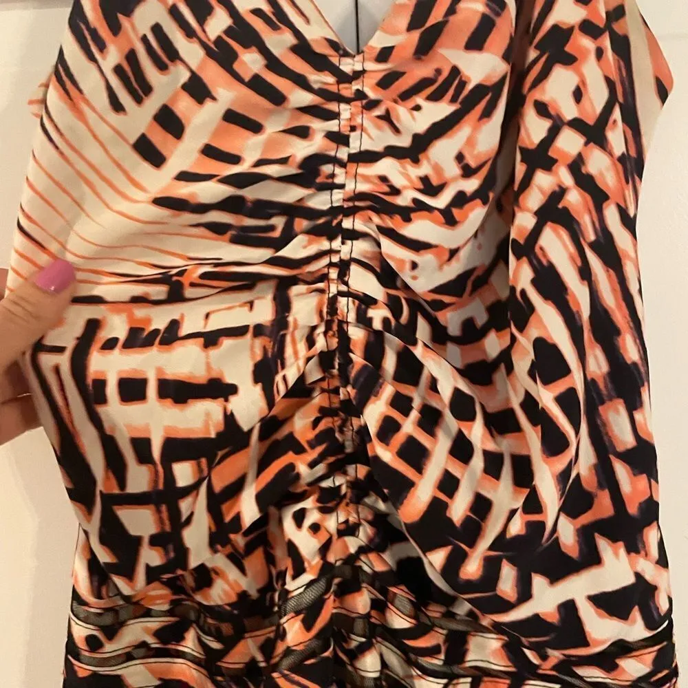 Parker silk ruched chest abstract dress size xs - Image 9
