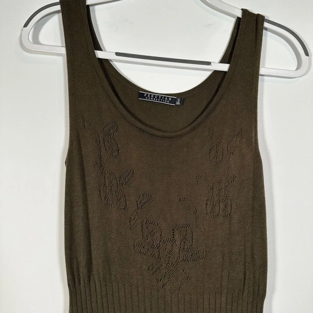 Peruvian Connection Sweater Dress Women's Small Rib Knit Green Maxi Sleeveless - Image 4