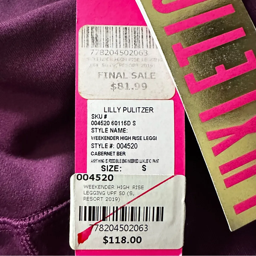 Lilly Pulitzer Luxletic Weekender Cabernet Berry Sparkle Leggings Women’s Small - Image 9