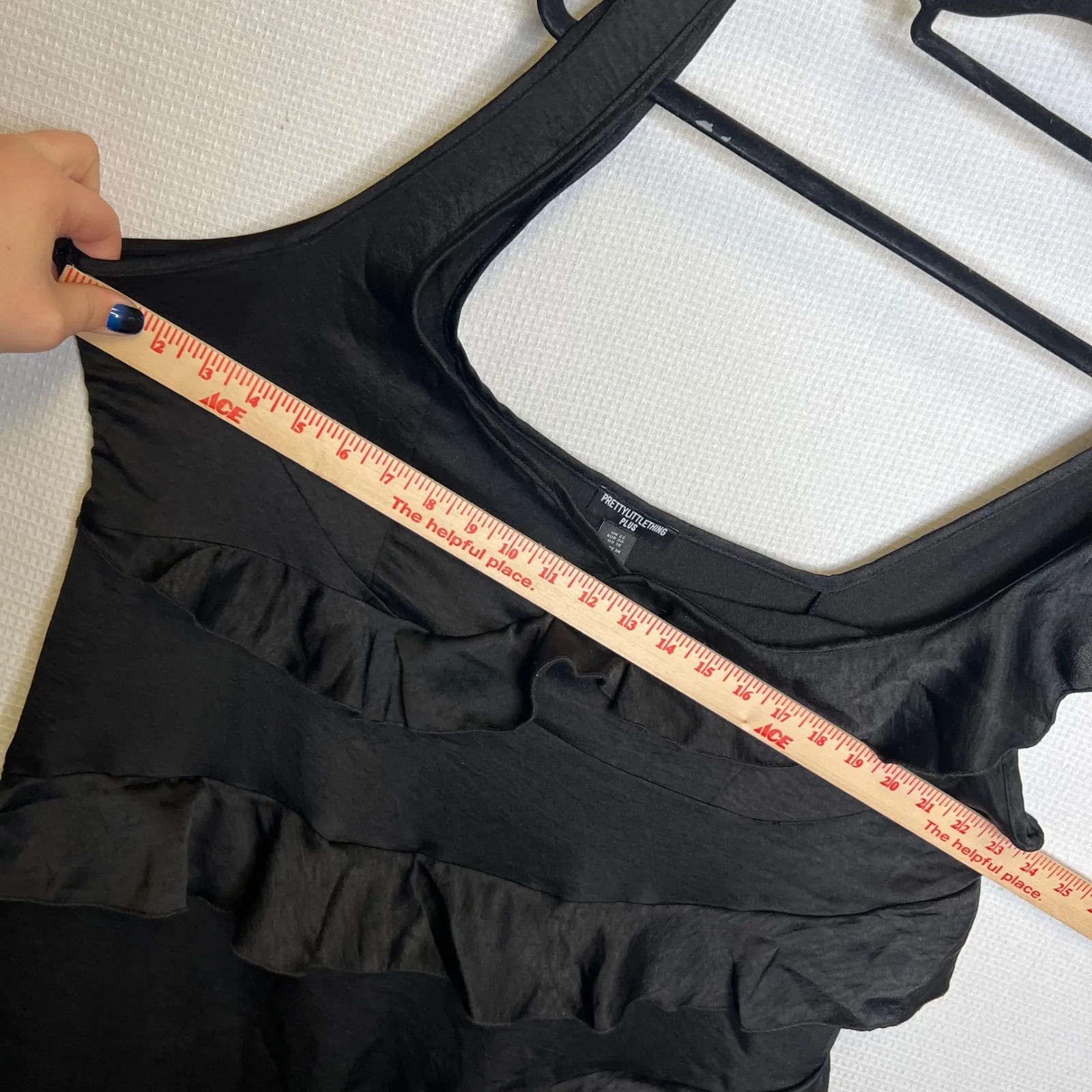 PRETTYLITTLETHING PLUS Black Ruffle Tank Dress Size US 18 Slit - Image 7