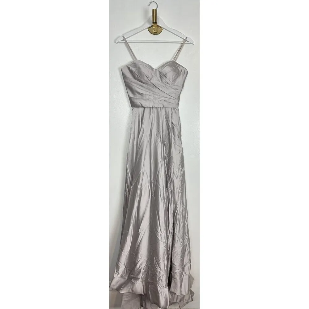 LA FEMME Strapless Slit Satin Ballgown in Silver Size US 2 - Image 3