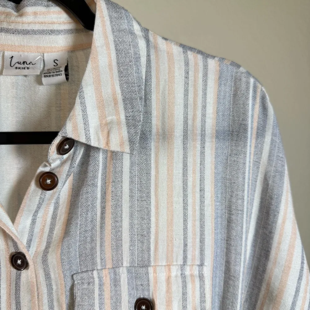 Women’s Linen Blend Midi Dress Small Relaxed Coastal Cottagecore Light Academia White - Image 7