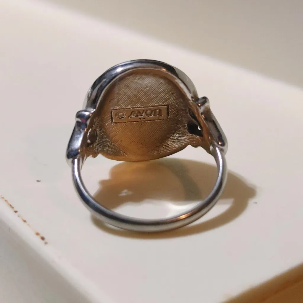 Avon Blue Cameo 2 Dove Ring Size 7 Vintage 1983 Birds On Branch Style Wedgwood - Image 3