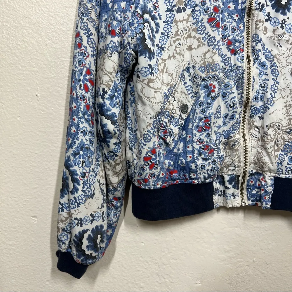 Free People Blue Paisley Bomber Jacket - Image 8