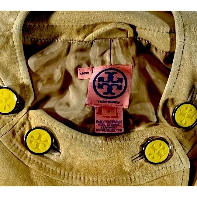 Tory Burch  Mustard Yellow Suede leather Double-Breasted Jacket 3/4 Sleeve Size 6 - Image 5