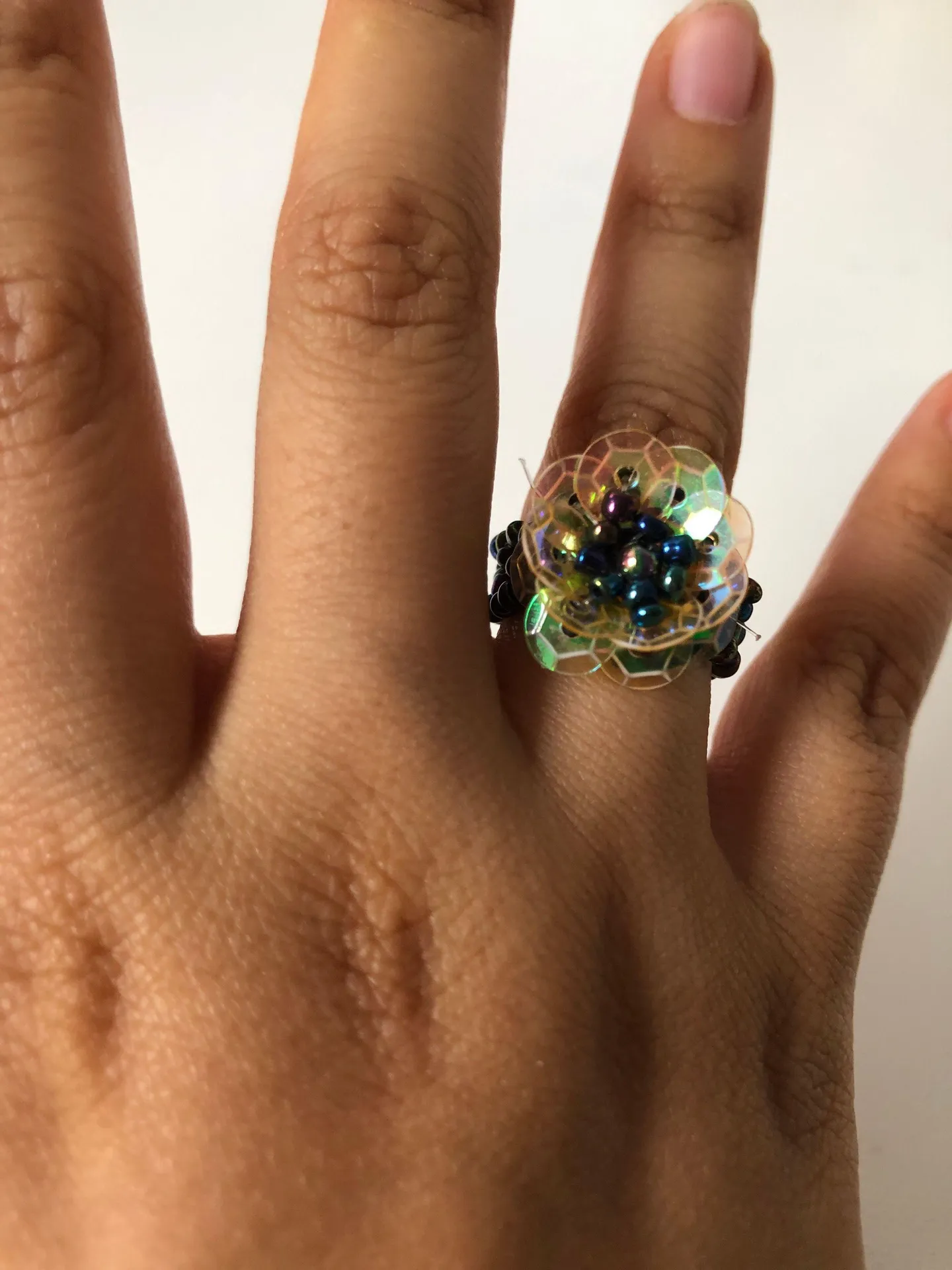 Iridescent Beaded Flower Ring Multi - Image 3