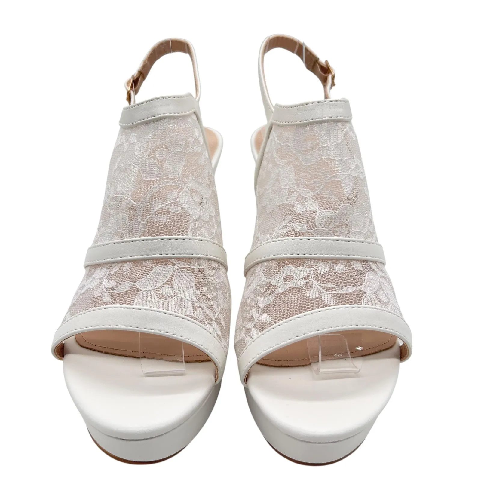 New Allegra K Heels Womens 7 Cream Lace Platform‎ Open Toe Ankle Strap Occasion - Image 4