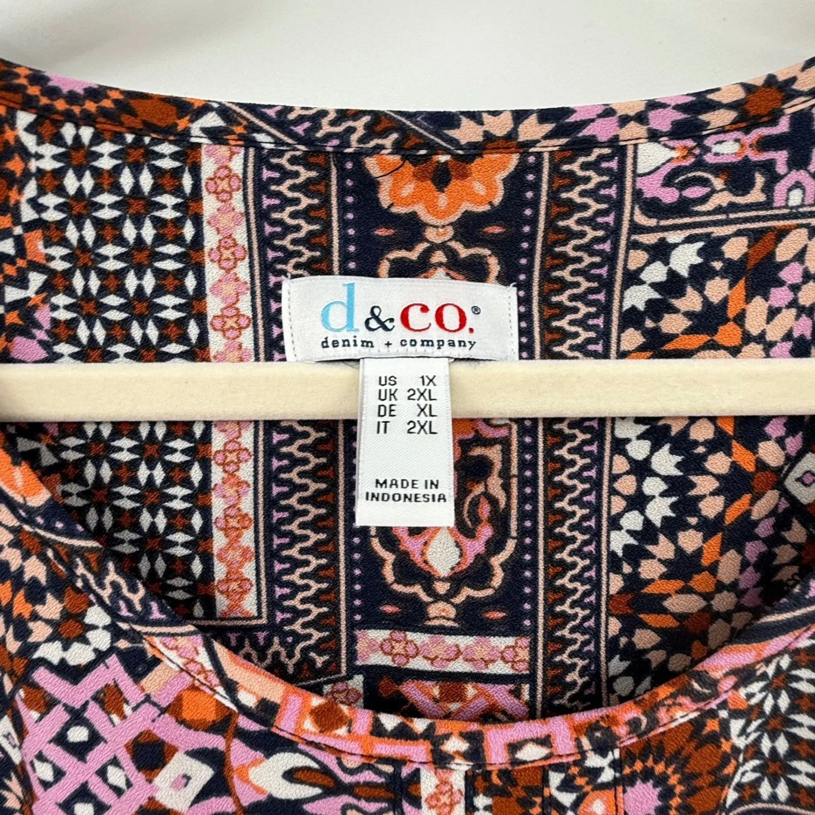 Denim & Co Patchwork Boho Print Short Sleeve Knit Top Plus Size 1X QVC Pink - Image 3