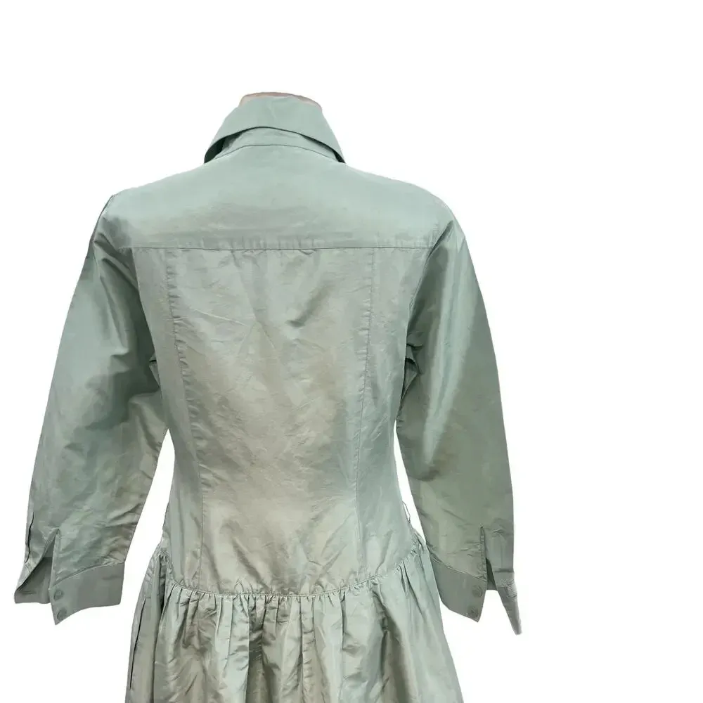 Rickie Freeman for Teri Jon‎ Teal Blue Green Drop Waist Shirtdress Silk Size 10 - Image 10