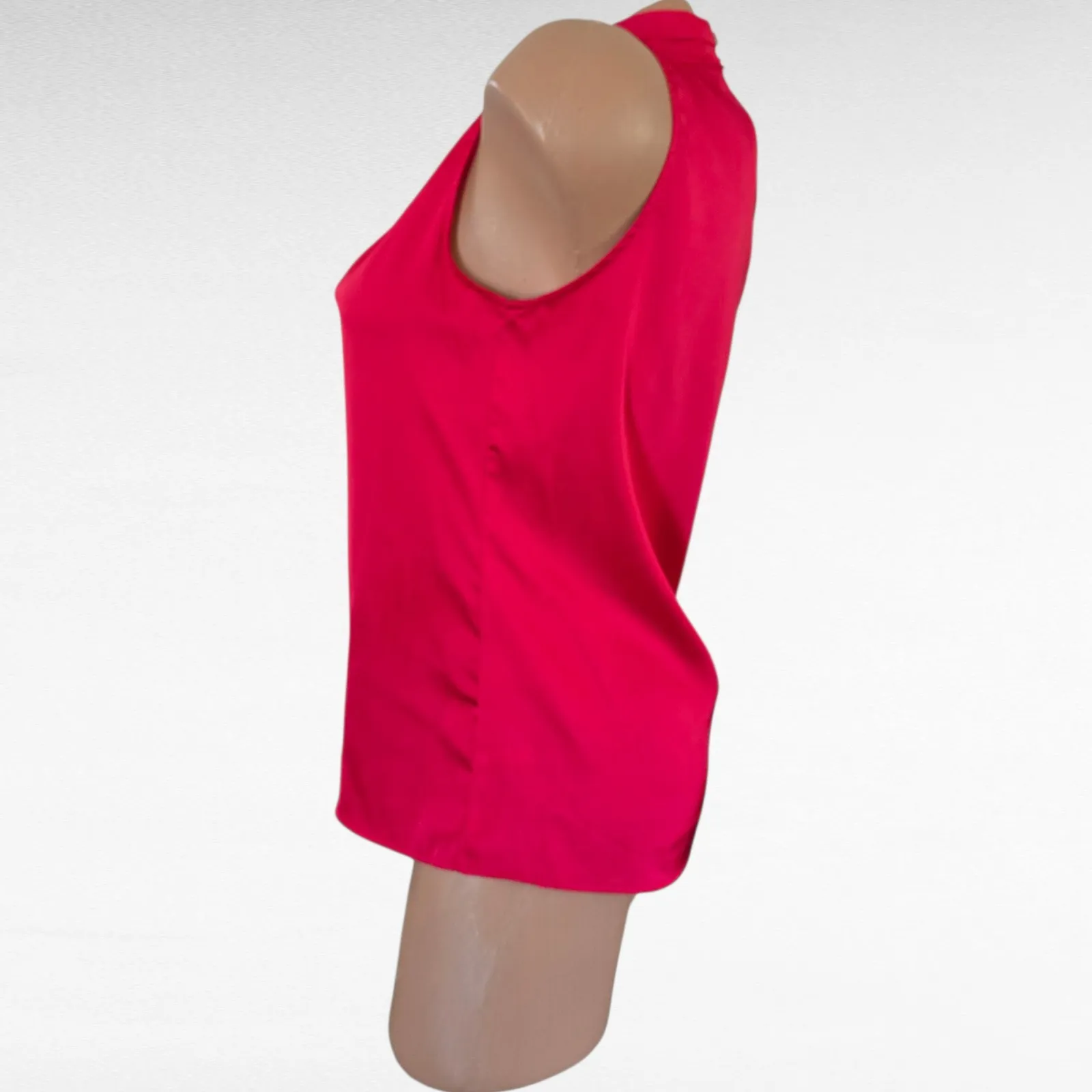 7th Avenue Red Sleeveless Bow Neck Blouse Women's XS Satin Top - Image 3