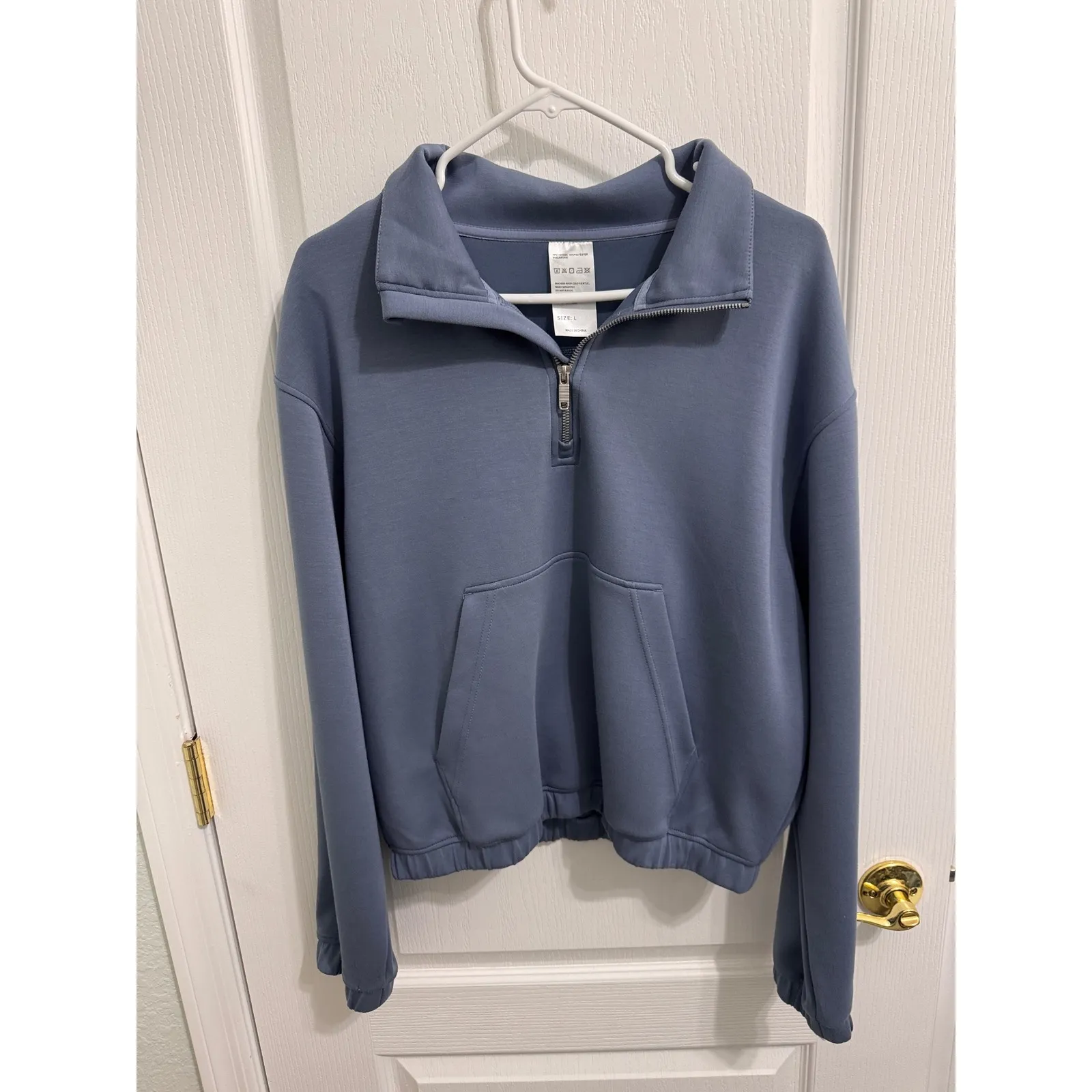 Women's Athletic Pullover Sweatshirt & Jogger Pants Set Blue Size L - Image 2