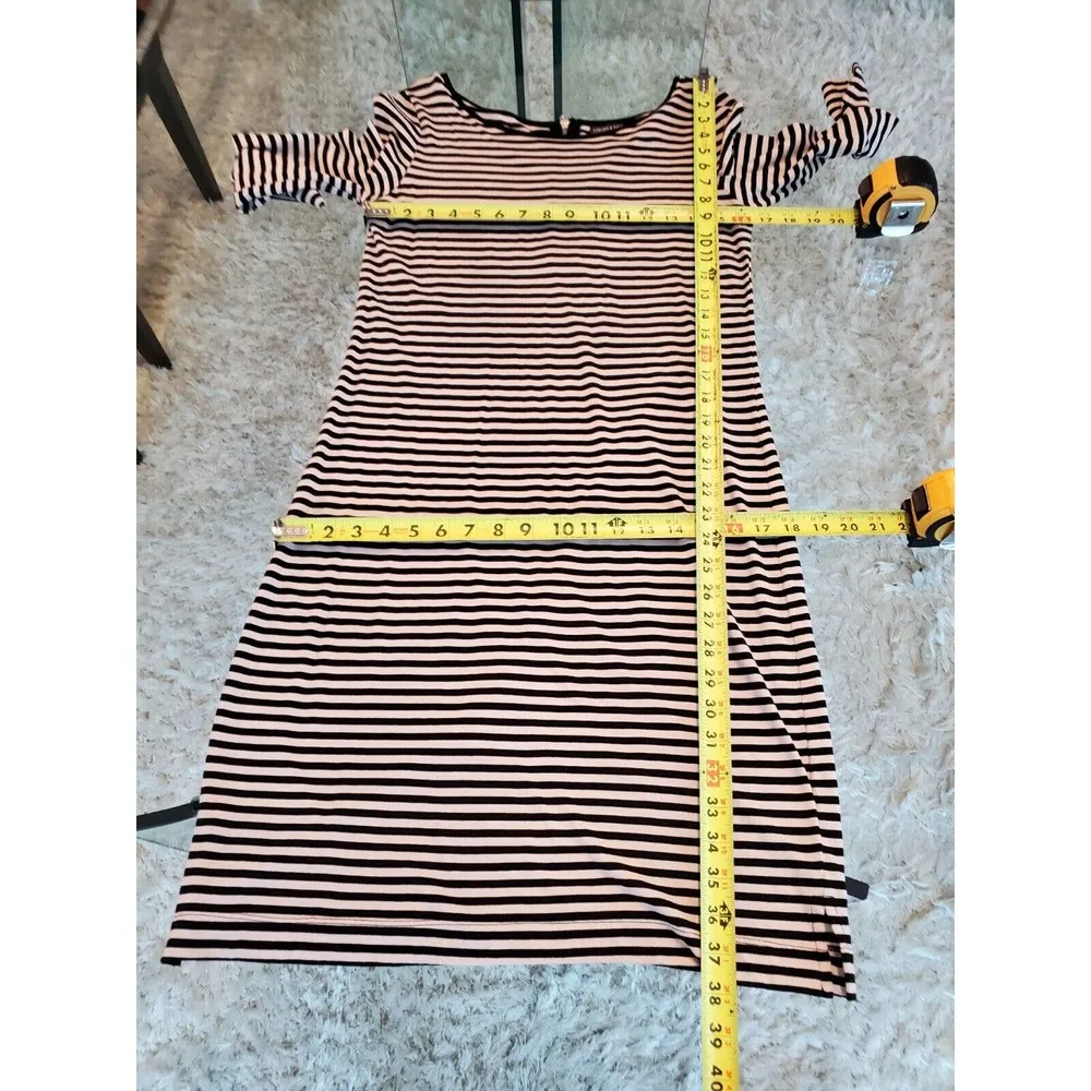 Chelsea & Theodore Womens Black Striped Long Sleeve Knee Length Dress Size Small - Image 12