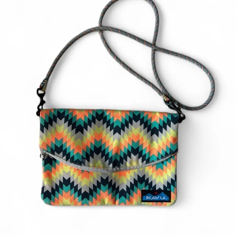 KAVU Sling Along Crossbody Bag | Bold Geometric Pattern | Fold-Over Style - Image 9