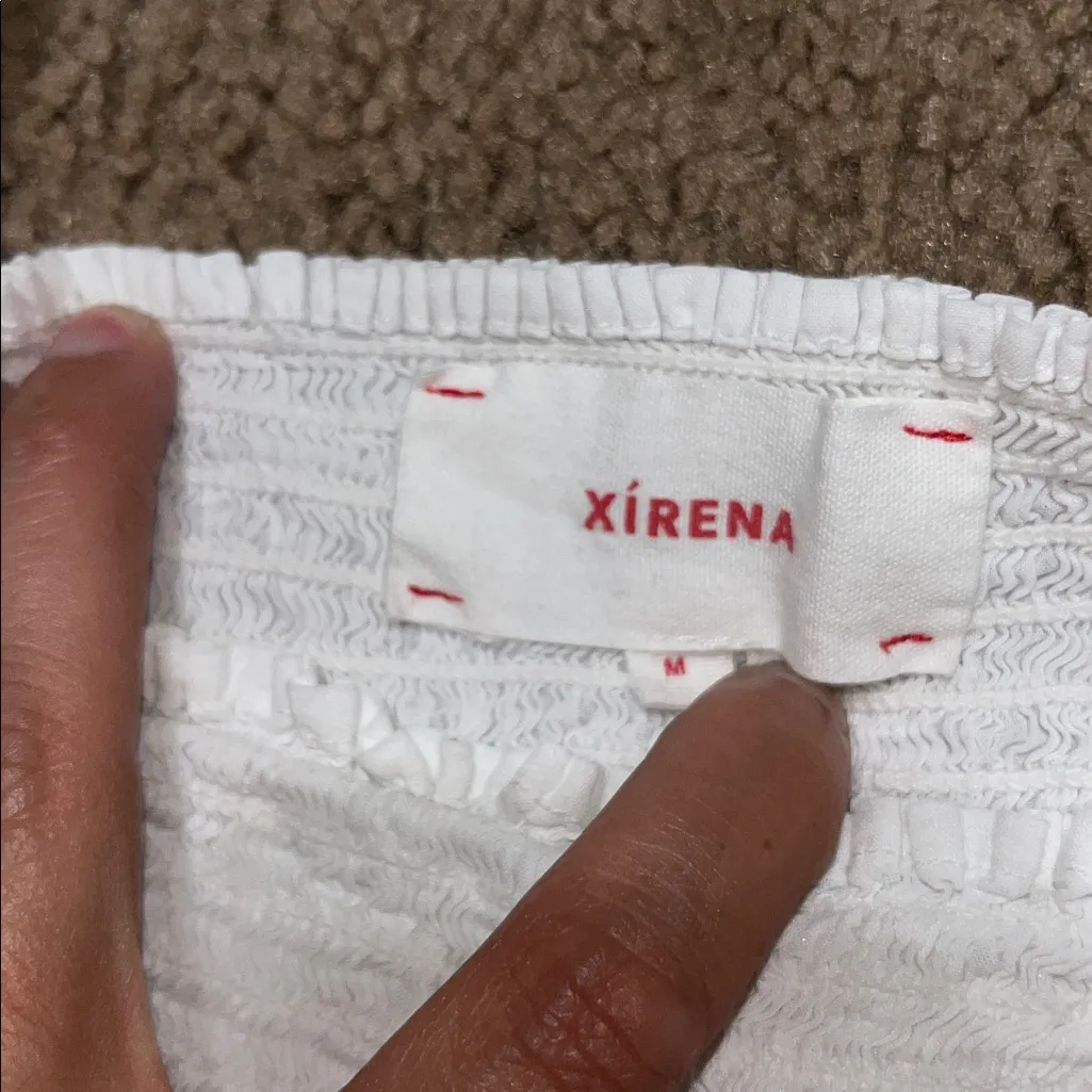 Xirena Issa Smocked Square Neck Puff Sleeve Crop Top White Medium - Image 7