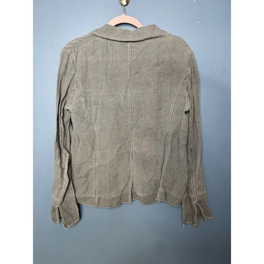 Charles Nolan Jean Jacket Women's Size 14 100% Linen Faded Black Contrast Stitch Gray - Image 2