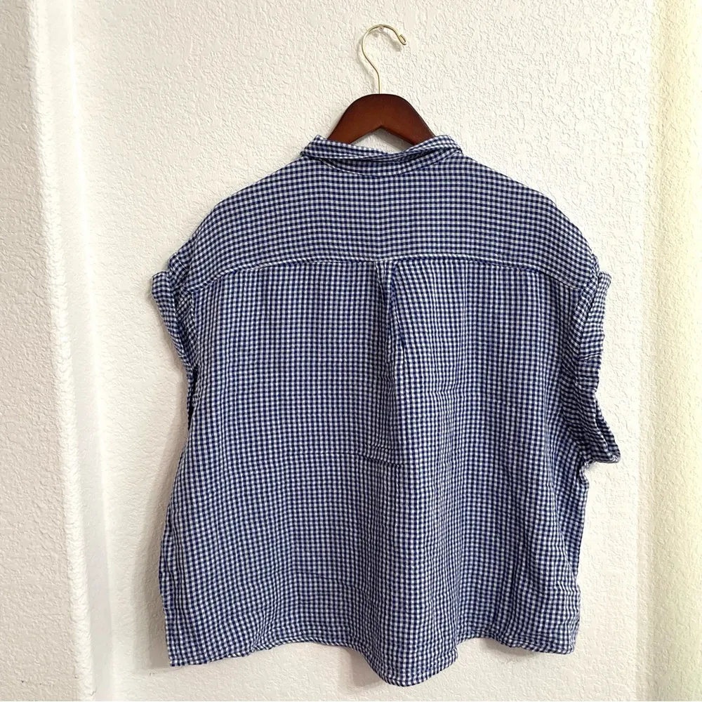 Old Navy Womens Shirt Blouse Blue White Gingham Plaid Boxy Button Up Size XL - Image 2