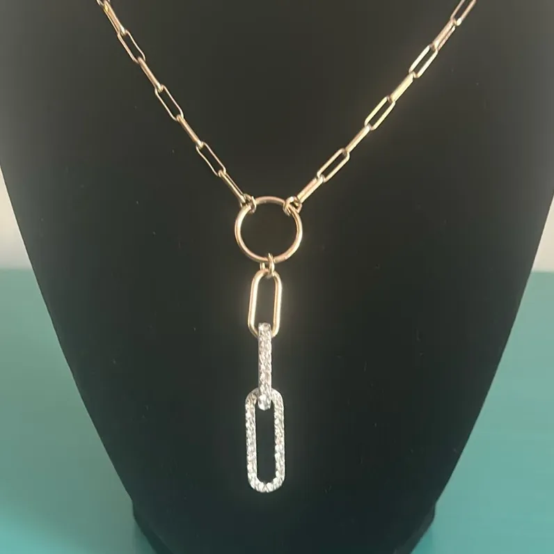 Gold Tone Paperclip Link Chain and Silver Tone Rhinestone Charm Necklace - Image 7