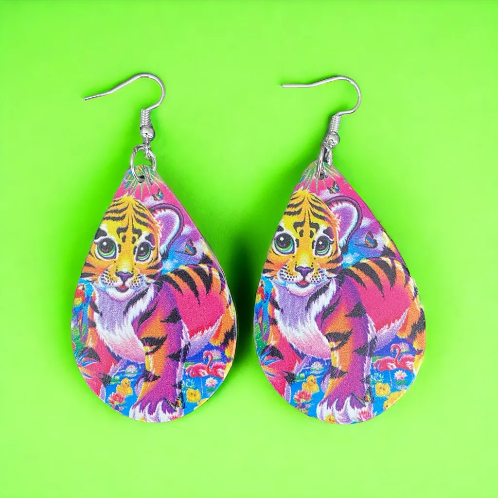 Lovely Tiger Design Waterdrop Colorful Wooden‎ Drop Dangle Earrings - Image 3