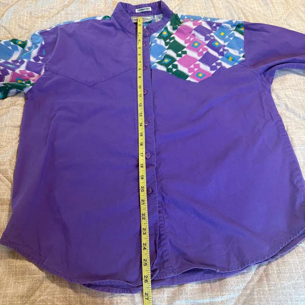 Vintage Side Saddle Shirt Womens M Western Button Down Purple Diamond 80’s 90’s Size M - Image 5