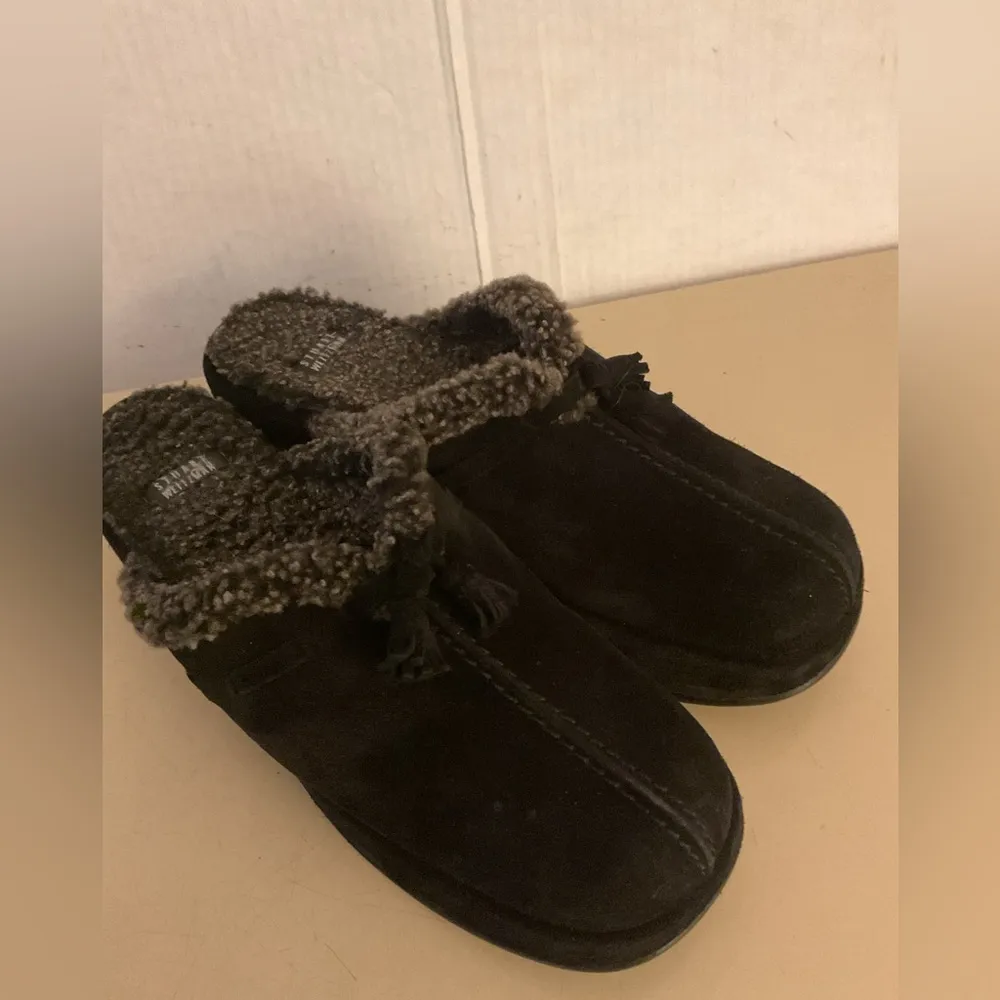 Stuart Weitzman women black suede shearling platform mule heel shoes Size 7.5 - Image 6