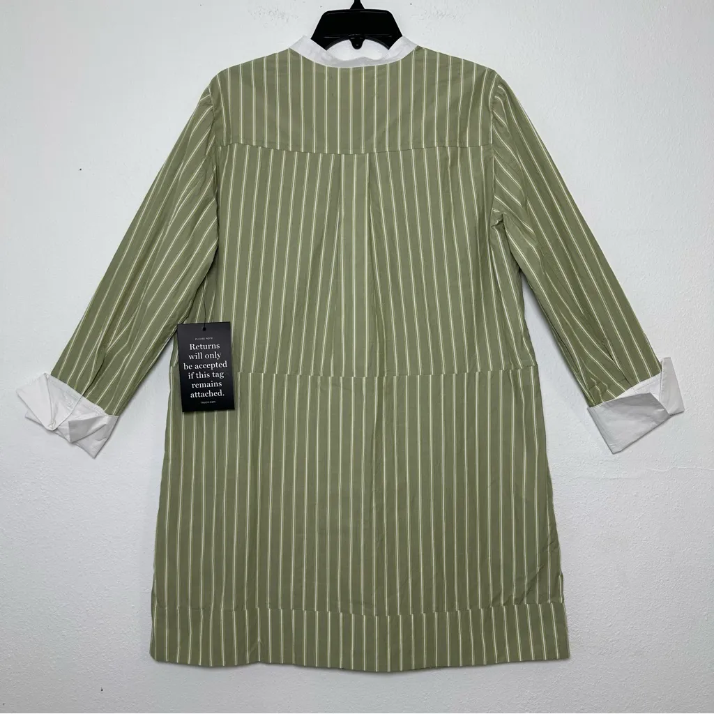 Tuckernuck Pomander Place Rohan Shirt Dress Green Striped Long Sleeves Pockets Size M - Image 4