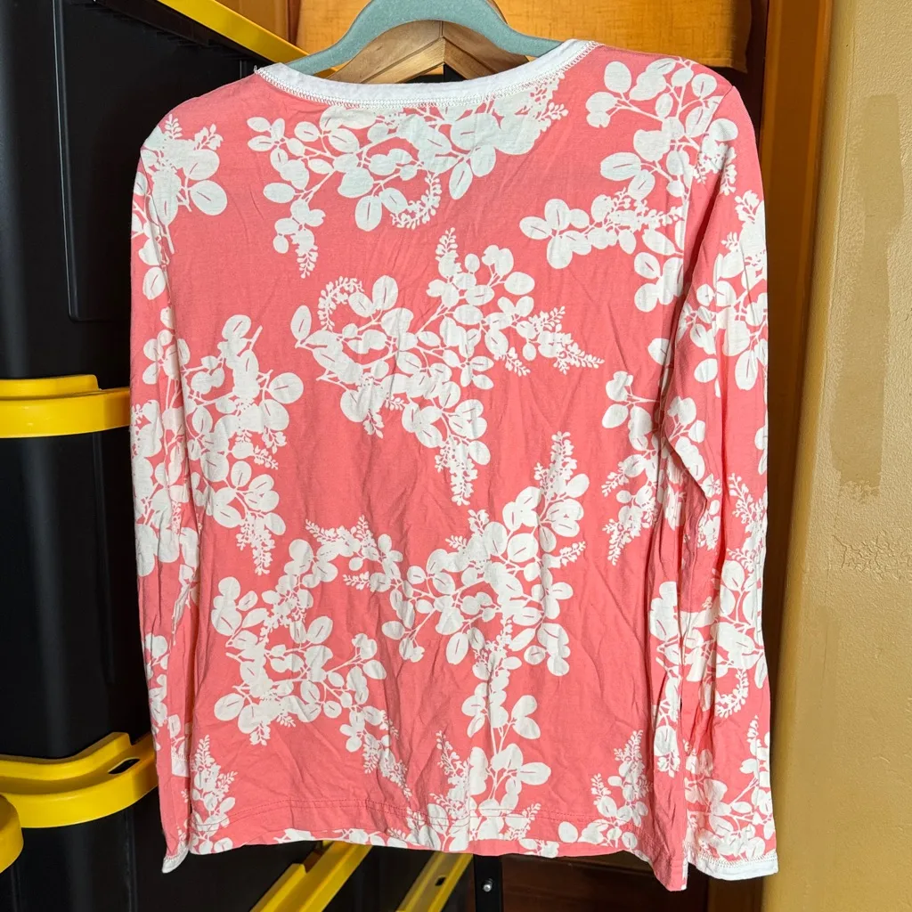 Garnet Hill Asian Wrap Organic Cotton Pajama Top Pink Floral Size XS - Image 5