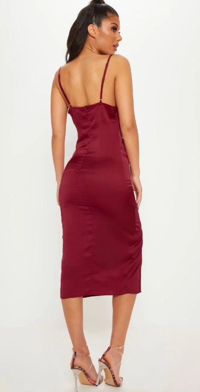 Burgundy Silky/ Satin Dress - Image 3
