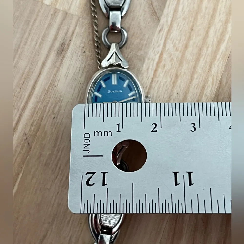 Bulova Ladies Watch RARE Vintage Mechanical Winding 10K Gold Plated Bezel Blue - Image 11