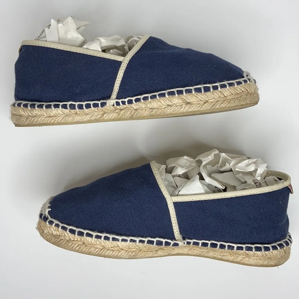 Toni Pons Blue Canvas Espadrilles Tan Trim Slip - Image 2