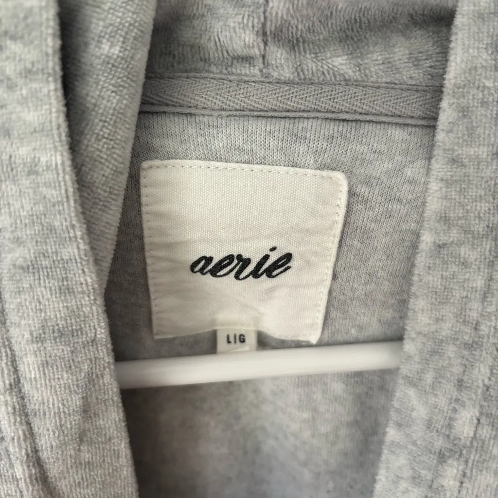 Aerie Gray Velvet Velour Hoodie Pullover Sweatshirt Athleisure Loungewear Soft - Image 5