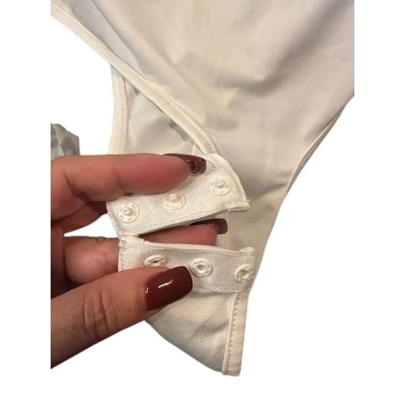 Shein White Leopard V-Neck Wrap Style Upper Long Sleeve Bodysuit Women Sz S - Image 9