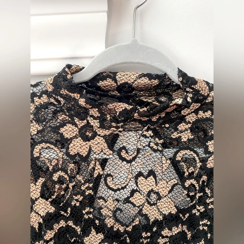 Lace Bodycon Dress Sz Medium Black & Gold Sheer Asian Y2K Whimsigoth Vamp Party - Image 4