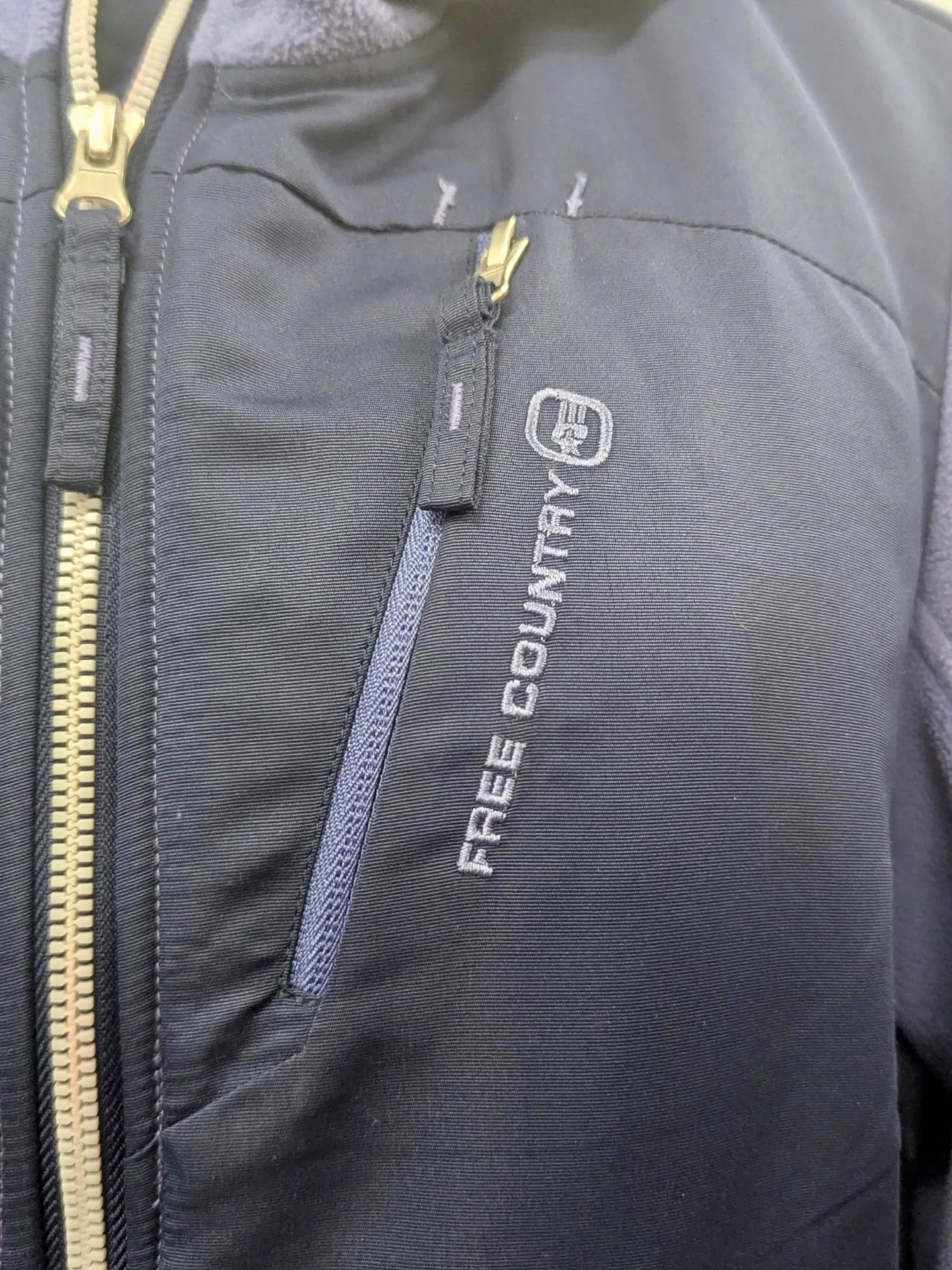 Free Country Blue Fleece Softshell Hybrid Jacket Hoodie Medium Full Zip - Image 2