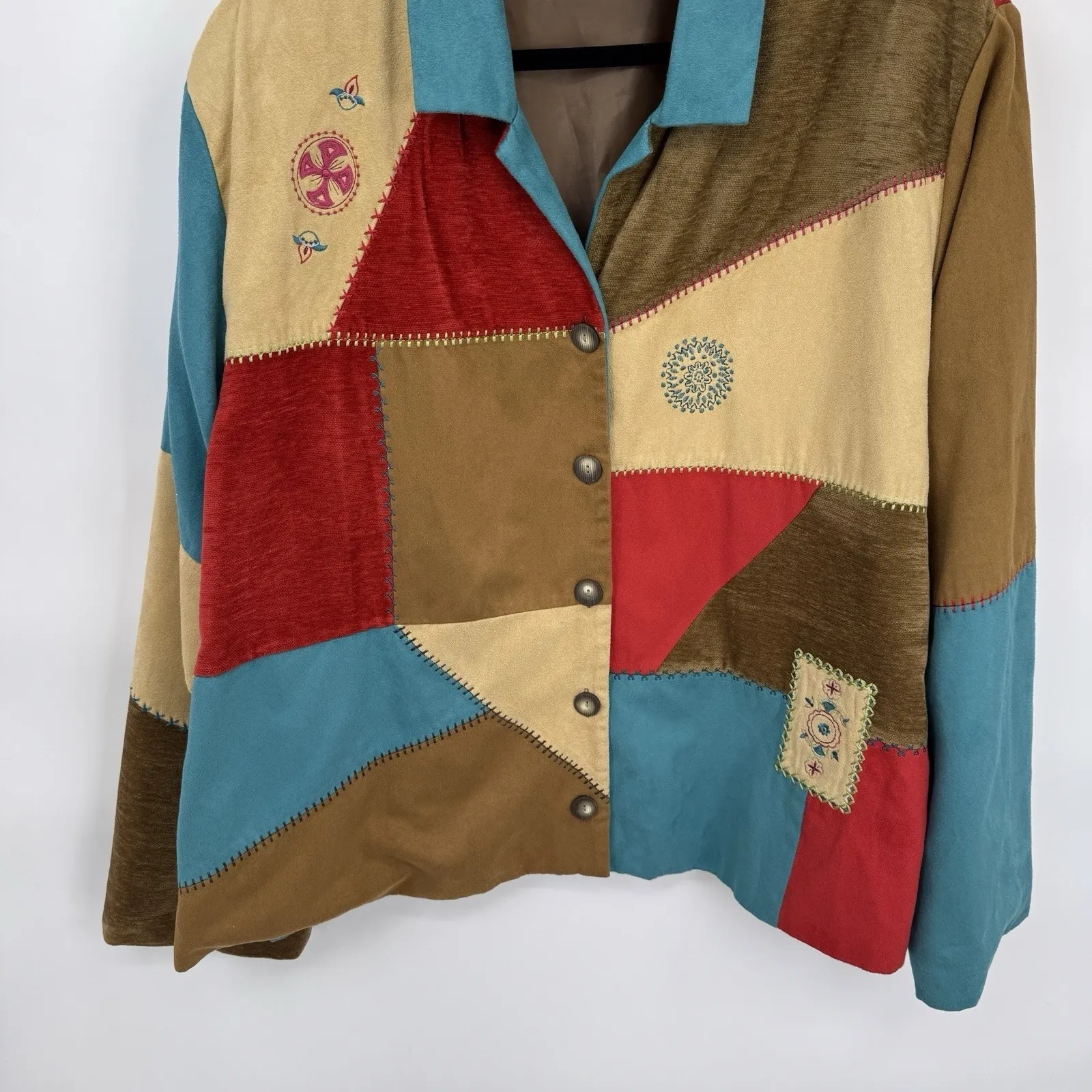 Vintage Koret Southwest Festival Patchwork Faux Suede Jacket Womens Plus 26W - Image 4