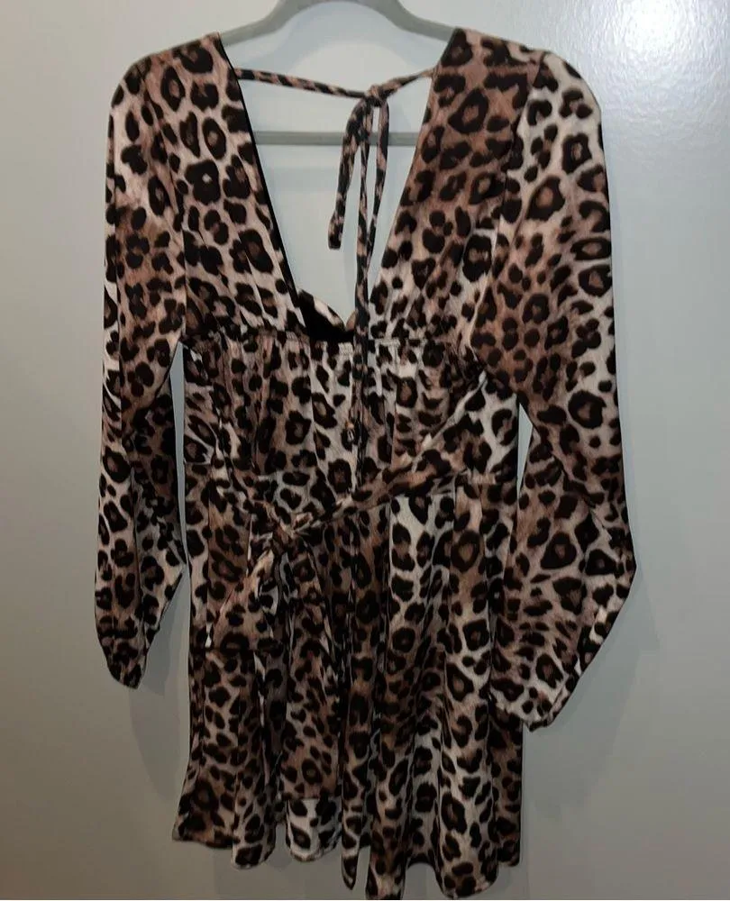 Nasty Gal NWT Square Neck Tie Back Leopard Skater Dress - Image 6