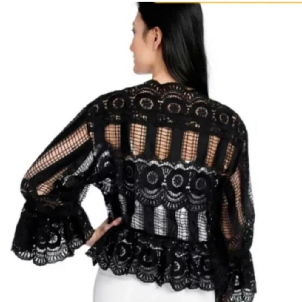 MARC BOUWER White Lace Boho Flare Sleeve Cardigan Jacket Top Size XL - Image 15