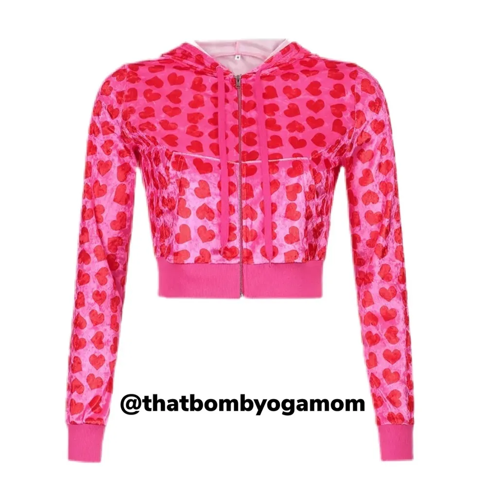 NEW Heart Print Y2K Cropped Hooded Velous Sweater Blue Only Small *Jacket* Punk Size undefined - Image 2