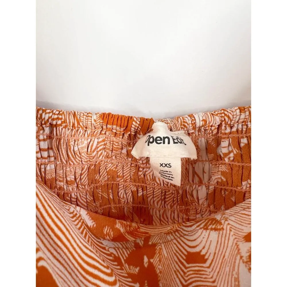 Open Edit Orange White Cowl Neck Long Sleeve Top XXS Smocked Back - Image 9