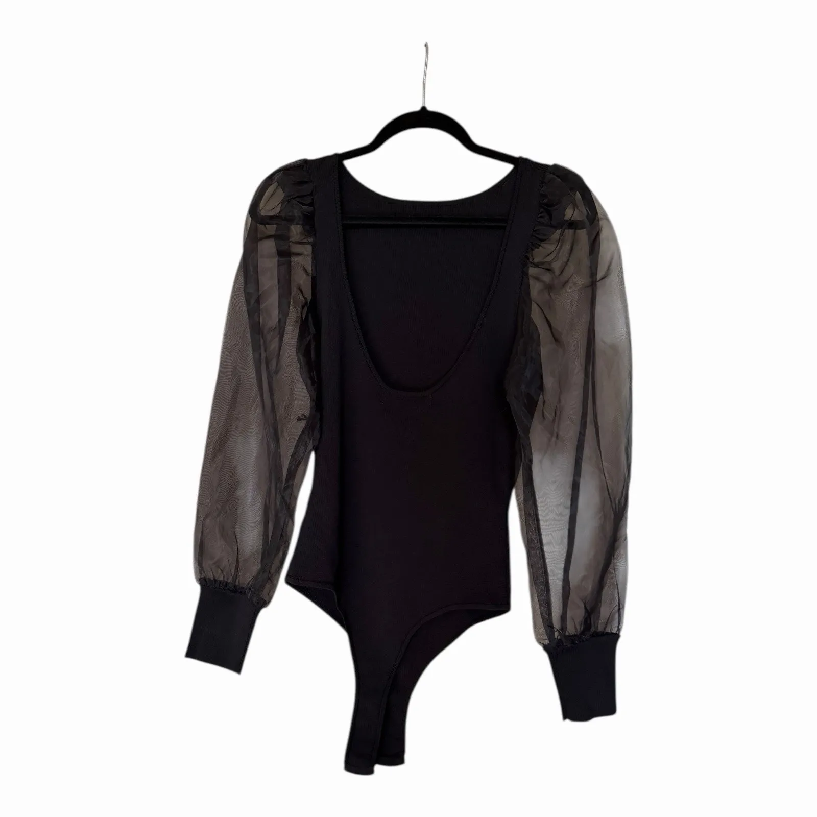 ASTR The Label Black Semi-Sheer Organza Sleeve Bodysuit NWT Size Large - Image 4
