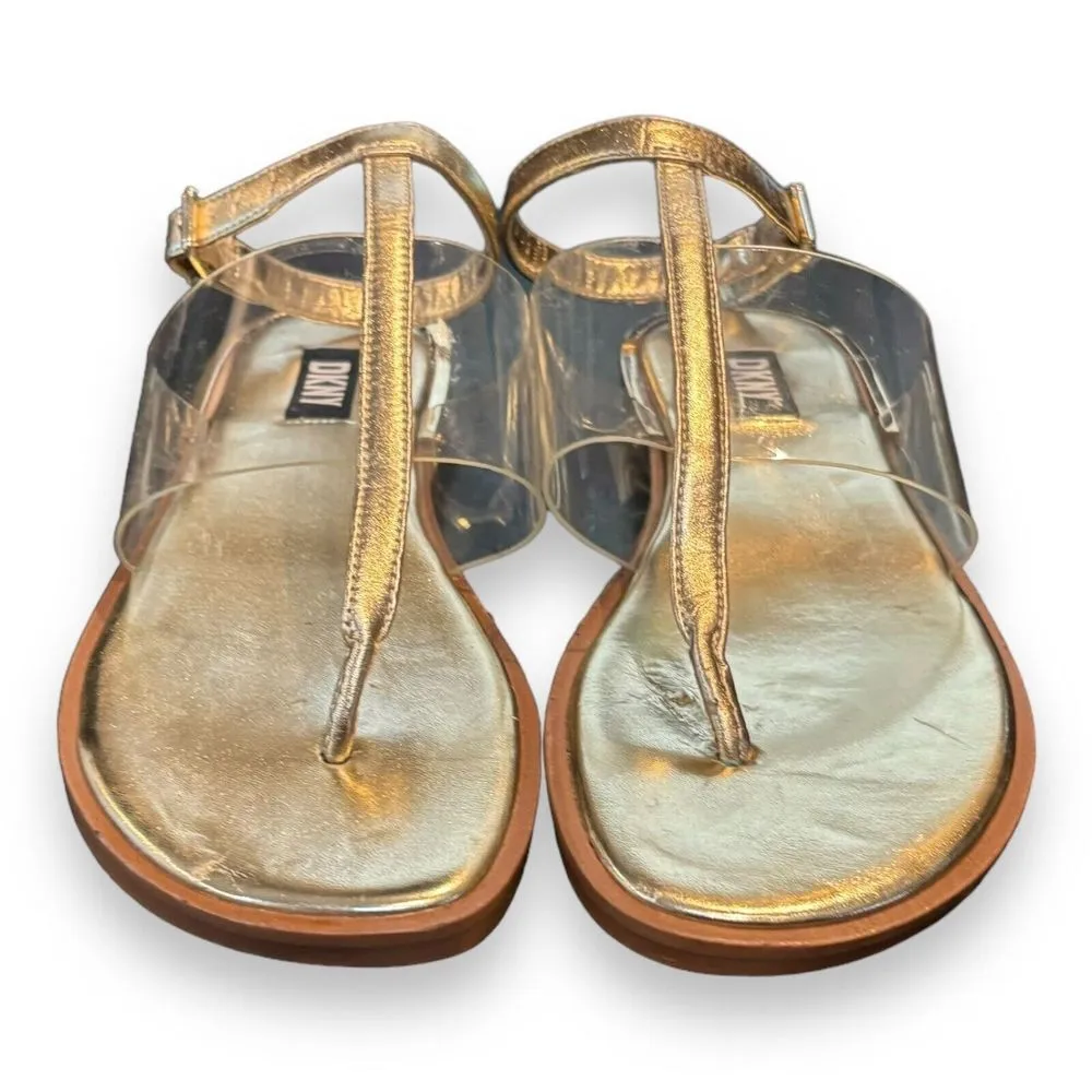 DKNY Womens HALCOTT Gold Thong Slide Sandals Shoes 5.5 Medium‎ - Image 2