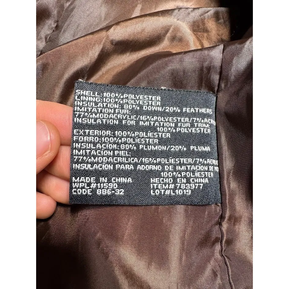 WEATHERPROOF GARMENT COMPANY Women's Brown Hooded Puffer Coat Faux Fur Trim L Size L - Image 5