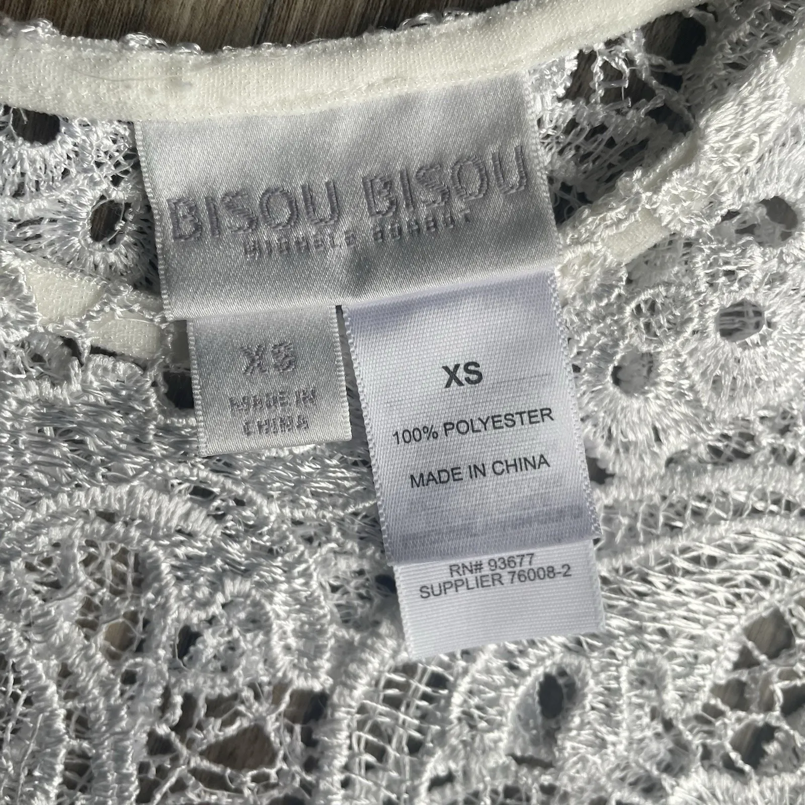 Bisou Bisou Lace Blouse‎ Top Sheer Overlay Size XS Ivory Off White Boho Festival - Image 2